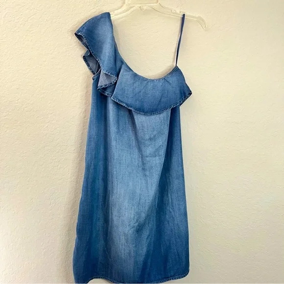 Cloth & Stone by Anthropologie Ruffle One Shoulder Chambray Mini Dress Sz M